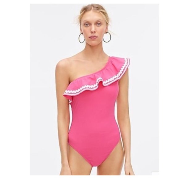 J. Crew Perfect Pink Ruffle One Piece Swimsuit - Picture 1 of 6